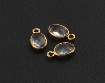 Crystal Quartz Gold Plated Connectors - Oval Bezel Pendants 6x8mm