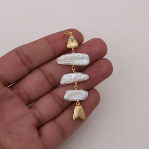 Baroque Pearl Fish Bone Pendant, Gold-Tone Mermaidcore Charm, Ocean Jewelry Making Supplies image 11