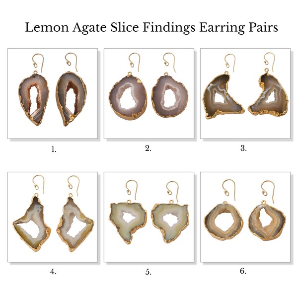 Electroplated Agate Geode Components Pairs, Gold Plated Bail Connect, Lemon Raw Agate Slice Earring Sieraden, Geode Hook Pair Supply B-10117