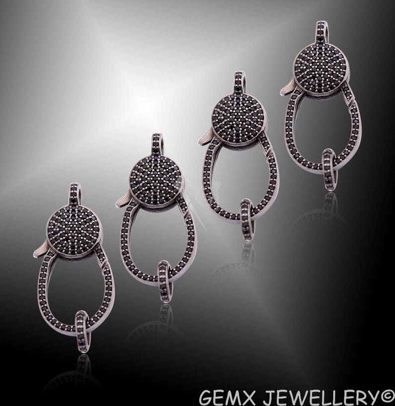 Pave Black Spinel Clasp Reversible Spinel Clasp Size 15x32 WBLK-31 Pave Black Spinel Finding- 925 Silver