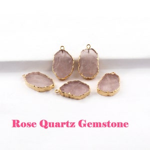 Natural Raw Rose Quartz Gemstone Charms, Gold Electroplated DIY Pendant, October Birthstone Connector, Single Bail Finding Charm Supply 1517