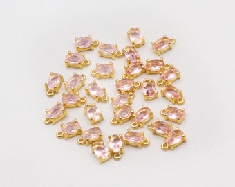 Pink Hydro Gemstone Connector, Gold Plated Oval Prong (4x6 MM)