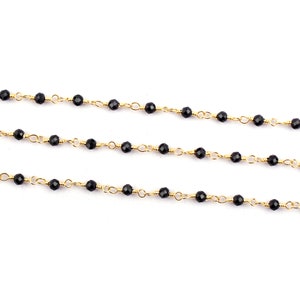 Black Onyx Rondelle 2-2.5 mm Beads Rosary Chain, Gold Plated Wire Wrapped Rosary Chain, Beads Chain, Gemstone Chain.