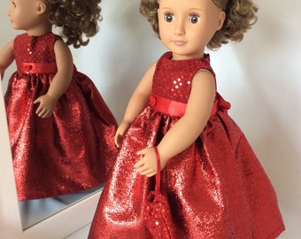 dolls evening gown, 18 inch dolls clothes, red sequined dolls dress, doll collectors clothes set, fits American Girl® & other 18 inch dolls