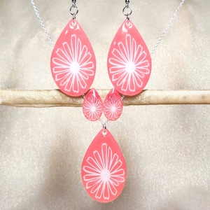 Vintage Pyrex Pink Daisy Inspired Jewelry, Dangle Earrings, Stud Earrings, Clip-Ons, Necklace, Handmade
