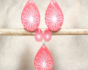 Vintage Pyrex Pink Daisy Inspired Jewelry, Dangle Earrings, Stud Earrings, Clip-Ons, Necklace, Handmade