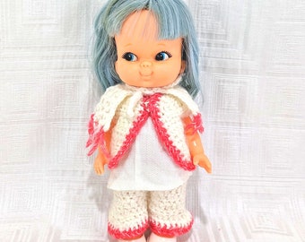 Rare 1960's Shiba Doll with Blue Hair + Handmade Outfit