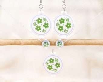 Vintage Pyrex Spring Blossom Inspired Jewelry, Dangle Earrings, Stud Earrings, Clip-Ons, Necklace, Handmade