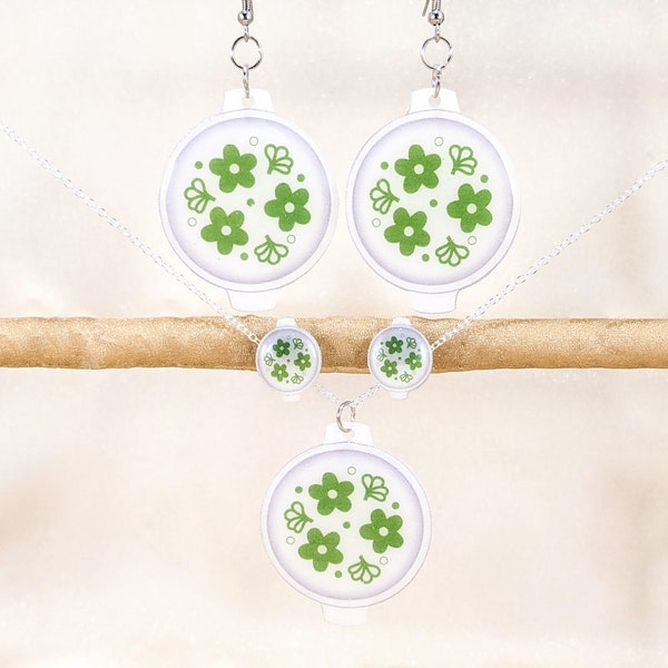 Vintage Pyrex Spring Blossom Inspired Jewelry, Boucles d’oreilles Dangle, Boucles d’oreilles Stud, Clip-Ons, Collier, Fait main