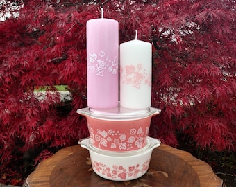 Pyrex Gooseberry Candles - Vintage Inspired Pillar Candles in the style of Pyrex Pink Gooseberry