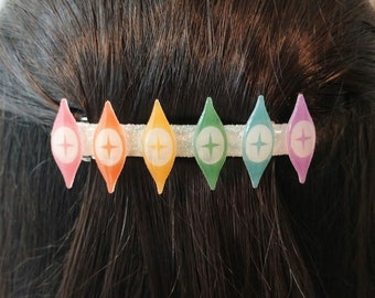 Vintage Rainbow Pyrex Atomic Eyes Inspired Barrette Jewelry, Handmade