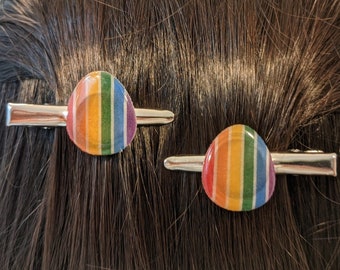 Retro Rainbow Inspired Barrette Jewelry, Handmade, Set of 2