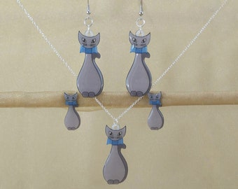 Vintage Mid Mod Cat Inspired Jewelry, Dangle Earrings, Stud Earrings, Clip Ons, Necklace, Handmade