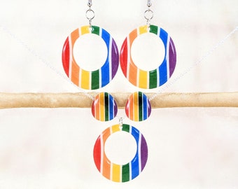 Retro Rainbow Inspired Jewelry, Dangle Earrings, Stud Earrings, Clip-Ons, Necklace, Handmade