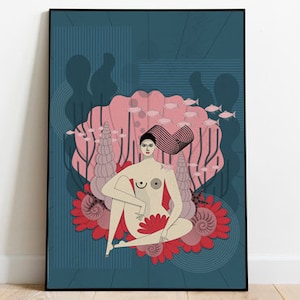 Venus poster art A4 / ilustración femenina / body positiv / arte feminista / naturaleza / océano / bajo el agua / empoderamiento de las mujeres / amor propio / dibujo