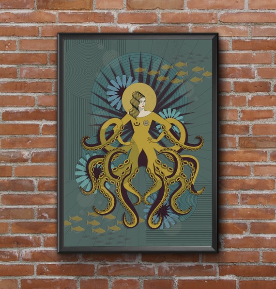 Octopus Woman Poster A4 / Undersea Illustration / Ocean / Nature / Fish Girl  / Women Empowerment / Female Art / Girl Power / Body Positive 