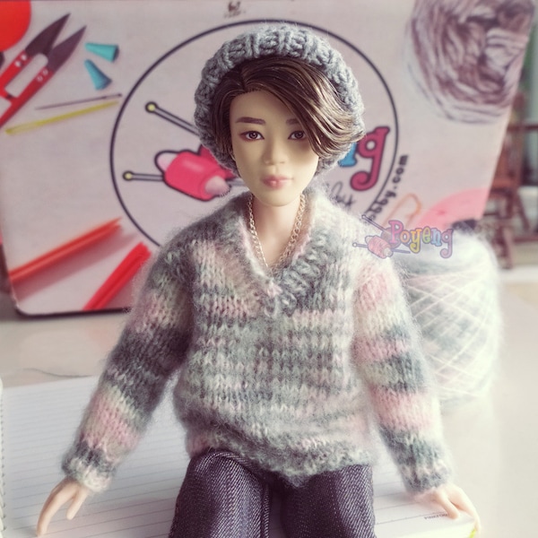 Knitting Pattern: V Neck Sweater for 1/6 fashion doll male female PDF