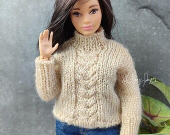 Knitting Pattern: Sally Cable Pullover for 1/6 fashion doll male female PDF