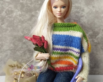Knitting Pattern: Batwing Sabrina Sweater for 1/6 fashion doll female PDF