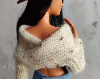 Knitting Pattern: Sweater Scarf for 1/6 fashion doll female PDF