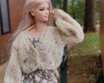 Knitting Pattern: Balloon Cardigan for 1/6 fashion doll female PDF