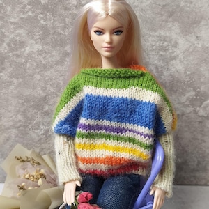 Knitting Pattern: Batwing Sabrina Sweater for 1/6 fashion doll female PDF