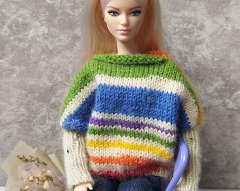 Knitting Pattern: Batwing Sabrina Sweater for 1/6 fashion doll female PDF