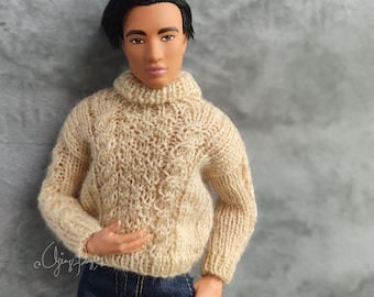 Knitting Pattern: Harry Cable Pullover for 1/6 fashion doll male female PDF