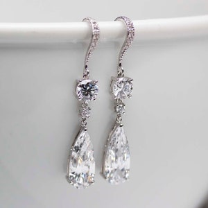 EER 0054 Bridal Wedding Bridesmaid Prom Party Clear white teardrop AAA CZ Post Earrings Hoop Earrings Dangle Earrings Crystal Earrings