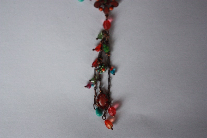 vintage romantic multicolored flowers lariat V collar necklace garden jewellery