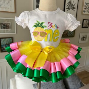 Island Luxe First Birthday Tutu Outfit, Vacation Island Inspired Fruit Theme Outfit, Personalized Embroidered Shirt