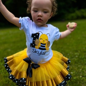Birthday Baby Bee Tutu Outfit: Personalized Embroidered Shirt