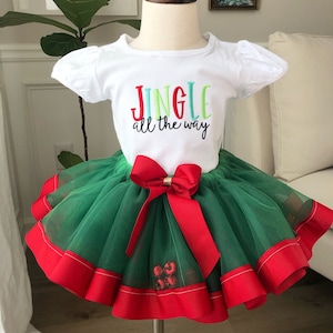 Santa Skirt with Real Jingle Bells, Christmas Party Tutu Outfit, Baby or Little Girl&#39;s Special Santa Visit