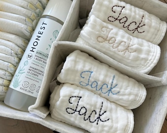 Embroidered Muslin Burp Cloth: Personalized Baby Name Gift