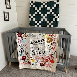 Floral Country Cottage Handmade Baby Quilt, Small Hospital Inspiration Throw, Children's Wall Hanging,  Jeremiah 29:11, Bible Verse Quilt