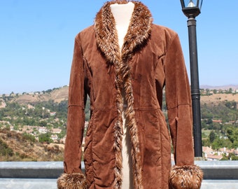 80s Brown Suede Wilson's Leather Penny Lane Coat w Faux Fur Lining (Vintage / 80s / Wilson's Leather)