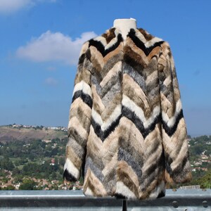 Chevron faux fur coat best sale