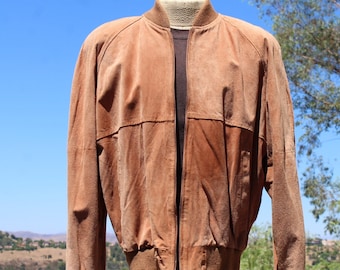 Large Brown Suede Bomber Jacket (Vintage / 90s / Design Studio)