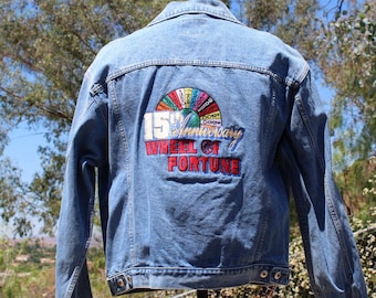 Grande veste en jean bleu 15e anniversaire Wheel of Fortune (vintage/années 80)
