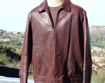 Vintage Dark Brown Leather Bomber Jacket XL vintage 90s Reilly Olmes Etsy