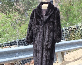 RARE Long 50s Black Faux Fur Coat Made in USA Xlarge (vintage
