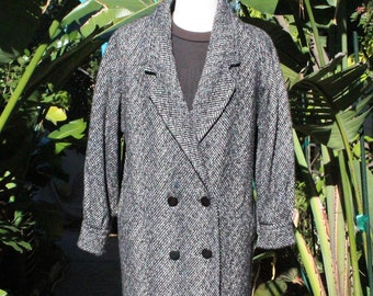 Vintage 50s Brocade White / Black Wool Overcoat (Vintage / 50s / Glenbrooke)