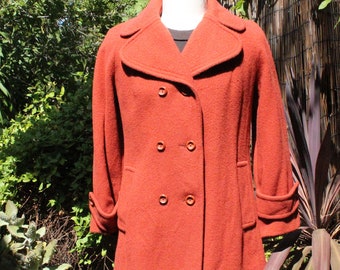 60s Pink Salmon Wool Double Breasted Trench Coat (Vintage / 60)