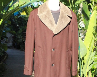 Funky 70s Brown Overcoat w Faux Fur Lapel and Collar (Vintage / Northwest / 70s)