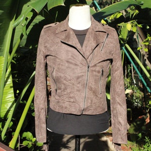 Fringe Chocolate Brown Faux Suede Motorcycle Jacket Vintage / 80s image 1