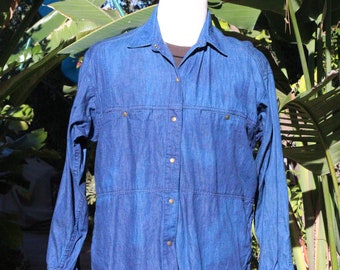 Western Dark Blue Cotton Shirt (Vintage / 80s)