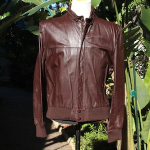 Vintage 70s Chocolate Brown Leather Jacket w Hidden Hood image 1