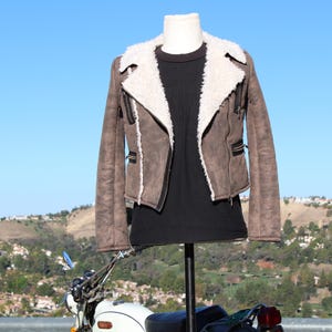 Vintage Brown Vegan Motorcycle Jacket with White Shearling Vintage / 80s image 1