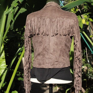 Fringe Chocolate Brown Faux Suede Motorcycle Jacket Vintage / 80s image 2