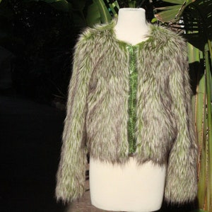 RARE Vintage Green Faux Fur Jacket w Beaded Closure Vintage / 80s image 1